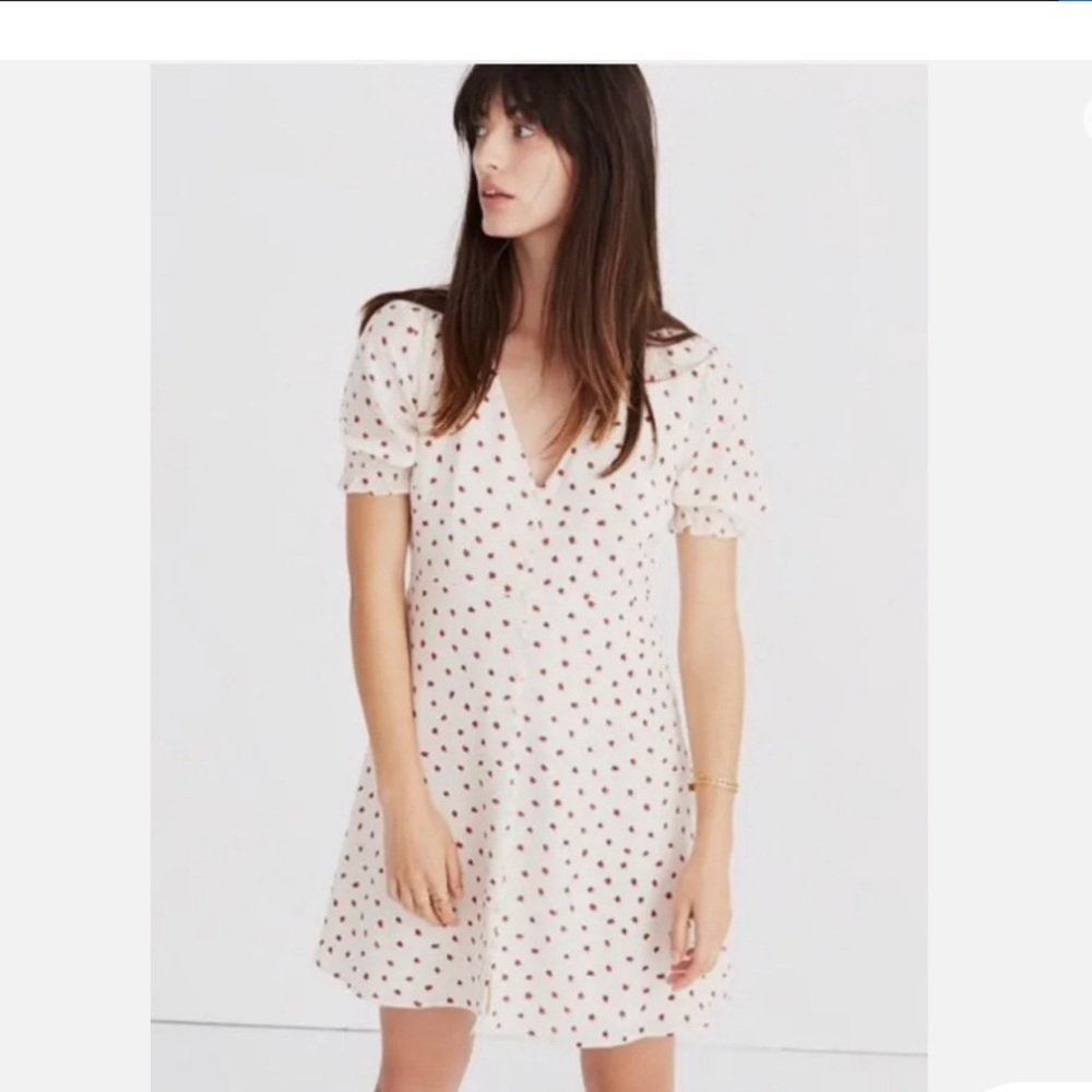 NWT Madewell Silk Cover Button Dress in Fresh Strawberry